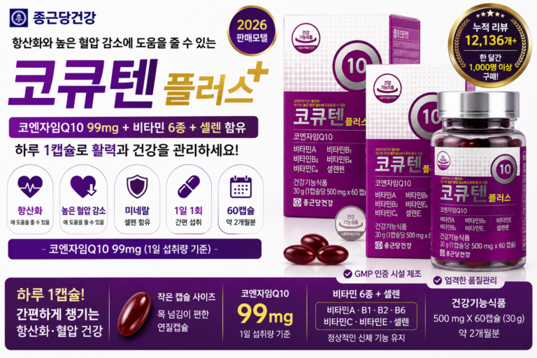 종근당건강 코큐텐 플러스 60정｜코엔자임Q10 함량·효능·복용법·가격·장단점