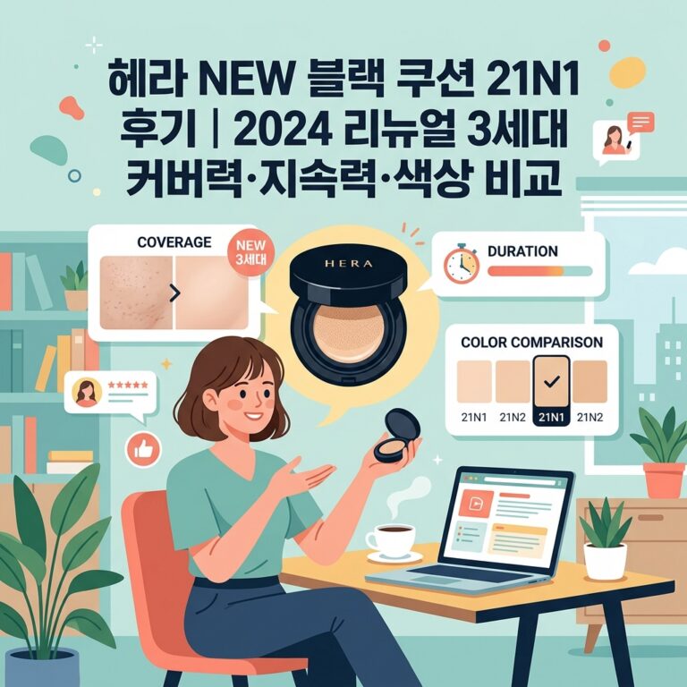 헤라 NEW 블랙 쿠션 21N1 후기｜2024 리뉴얼 3세대 커버력·지속력·색상 비교