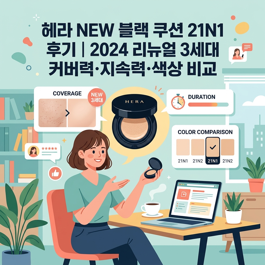 헤라 NEW 블랙 쿠션 21N1 후기｜2024 리뉴얼 3세대 커버력·지속력·색상 비교 제품 이미지