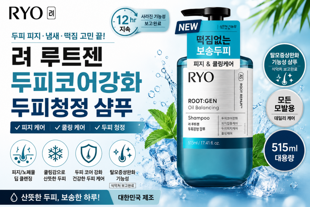 려 샴푸 루트젠 두피코어강화 515ml 탈모증상완화·피지 쿨링 두피청정 제품 이미지
